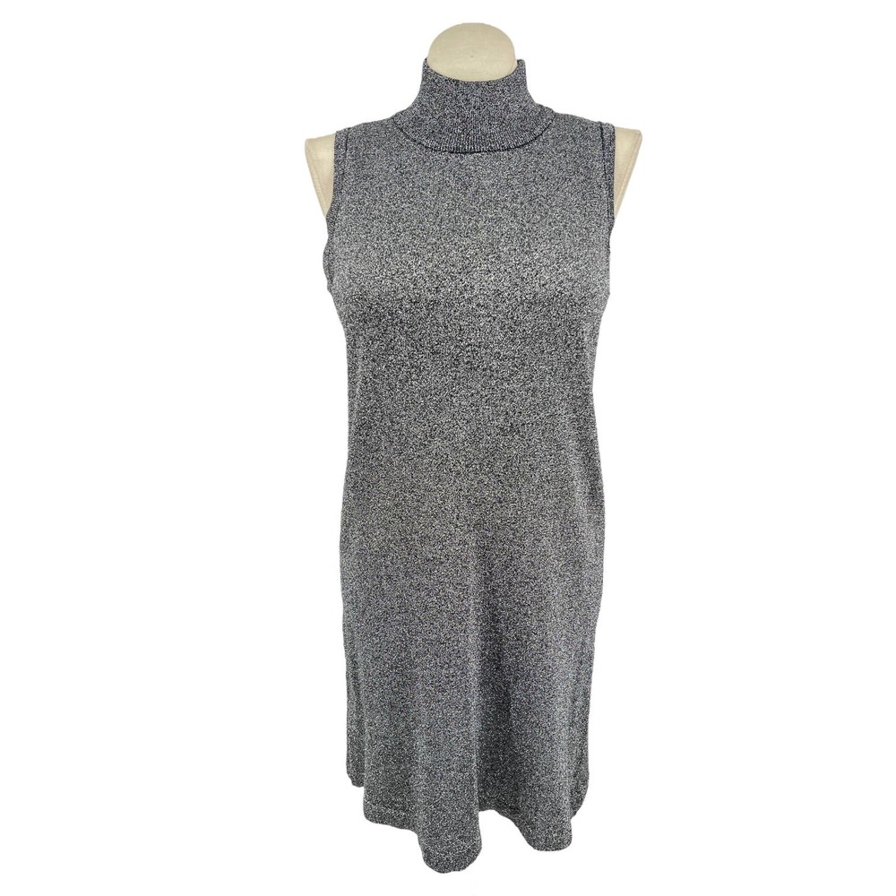 Vintage 90s Metallic Silver Sleeveless Sweater Dress Midi Lisa Originals Size M
